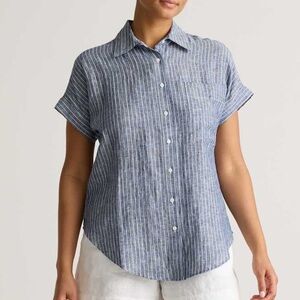 Quince Women’s 100% European Linen Camp Shirt in Chambray Stripe size small